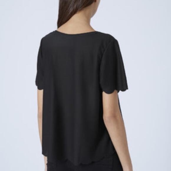 Topshop Black Scalloped Frill Tee Blouse 8 - Picture 2 of 7